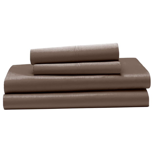Hometrends Ensemble de Draps 100 % Coton, 400 Fils - Satin Brun, Plié pour un Fini Lisse, Tissu Satin Résistant aux Plis avec Technologie d'Adhérence Véritable pour un Ajustement Sécuritaire sur Matelas jusqu'à 15 Pouces de Profondeur, Convient à une Literie Confortable et Respirante.