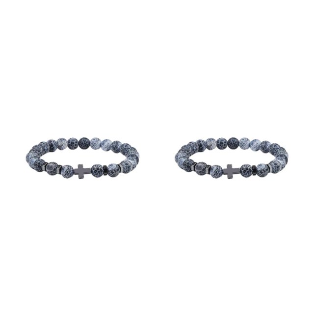 relayinert Exquisite Appearance Unisex Beaded Cross Bracelets For Fashion Enthusiasts Easy Matching Stone Beads Bracelets weathering 2Set