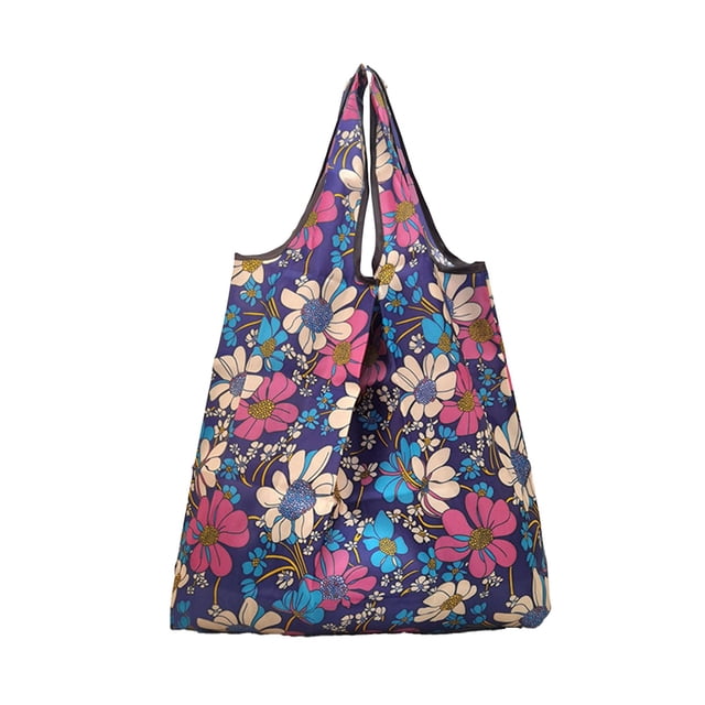 Sac de Magasinage Réutilisable Imperméable avec Compartiment Caché, Présentant un Imprimé floral vibrant Multicolore. Fabriqué en nylon durable, Ce Fourre-Tout Pliable Mesure 56x40 cm, Comprend des Coutures Renforcées pour les Courses Lourdes, et Est Lavable à la machine pour un Entretien Facile. Idéal pour l'Épicerie, les Voyages et l'Usage Quotidien.