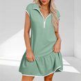 thumbnail image 2 of Liquidation d'Été 2025! Robe Grande Taille pour Femmes, Liquidation d'Été pour Femmes, Robe Décontractée Unie à Manches Courtes Demi-Fermeture à Glissière avec Col à Revers, 2 of 5