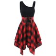 thumbnail image 1 of Mode Femmes Sans Manches Épaule Froide Croix Dentelle jusqu'à Plaid Imprimé Robe Irrégulière, 1 of 3