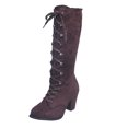thumbnail image 1 of Bottes Rétro Vintage Décontractées pour Femmes, Bottes Mi-Mollet à Lacets Rétro pour Femmes, Chaussures à Talons Épais, 1 of 9