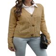 thumbnail image 1 of Women‘s Long Sleeve Cable Knit Sweater Open Front Cardigan Button Loose Outerwear Wheat Yellow S, 1 of 7
