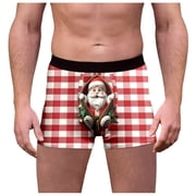 FhsagQ Underwear Men's Underwear Cotton Briefs Male Plaid Christmas Day Printed Underwearny Fitting Mid Waist Briefs Men's Underwear Brief Comfortsoft Men Underwear Cotton Stretch S