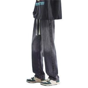 Men'S Washed Print Holes Jeans Men'S Splice Casual Trousers Men'S Jeans Grey S