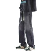 Men's Jeans Men's Vintage Washed Print Holes Jeans Splice Casual Breathable Denim Trousers Pantalon Homme Jeans Grey L