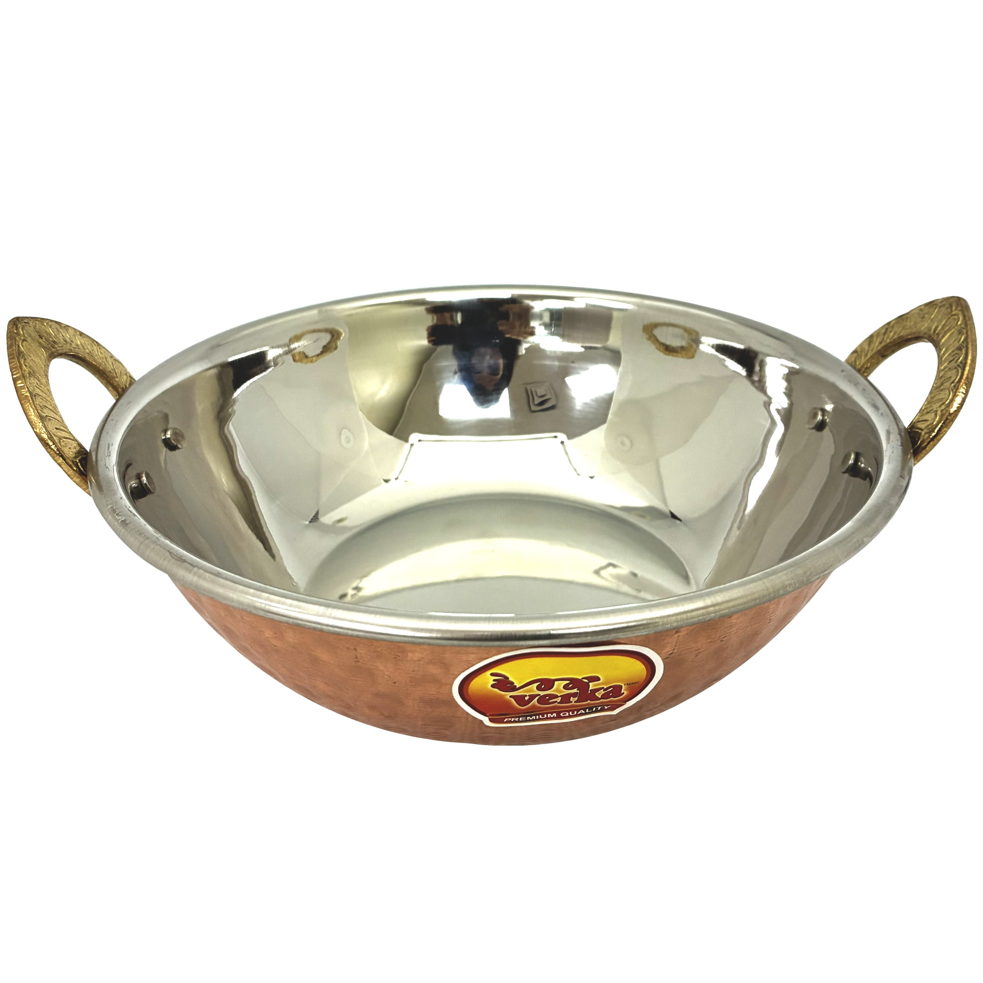 Verka Karahi en cuivre martelé avec intérieur en acier inoxydable, 3,5 pouces