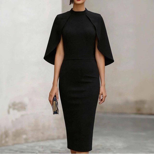 pstuiky Beach Dresses for Women, Women Solid Color Cloak Dress - Long Sleeve Cape Dress for Women with Pockets - Casual A-Line Swing Dress for Home, Office, or Party