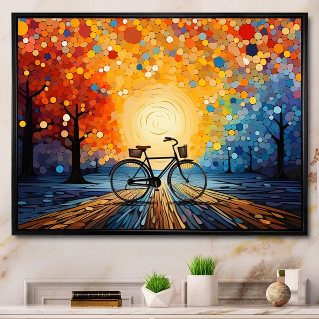 Designart Bicycle framed wall Art, Bicycle Harmonious Pedals Painting I , bicycle Large framed wall art decor, Multi-Color Modern black framed wall art, 20x12 inches black frame