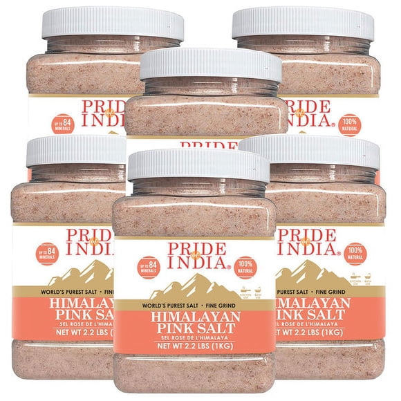 Pride Of India - PACK of 6 - Pure Himalayan Pink Salt - Enriched w/ 84+ Natural Minerals, Fine Grind 2.2 Pound (35.2 oz.) Jar - Himalayan Salt, Himalayan Pink Salt, Pink Himalayan Salt, Grind Salt