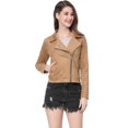 thumbnail image 3 of INSPIRE CHIC Women Short Soft Zip Up Faux Suede Biker Moto Jacket, 3 of 6
