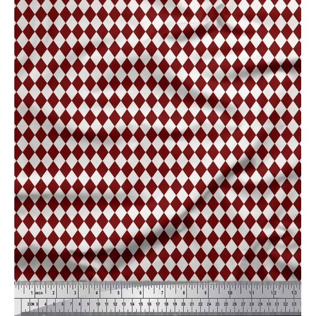 Soimoi Red Moss Georgette Fabric Diamond Geometric Fabric Prints By Yard 42 Inch Wide