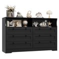 thumbnail image 1 of Commode à Tiroirs, Commode en Bois à 6 Tiroirs pour Chambre avec Lumière DEL, Commode en Bois de 55 Pouces de Large avec Grande Capacité de Rangement, 1 of 9