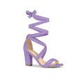 thumbnail image 1 of BLISSFUL STEP Women's Sandals Solid Color Mid Block Heels Lace up Sandals Purple 8, 1 of 8