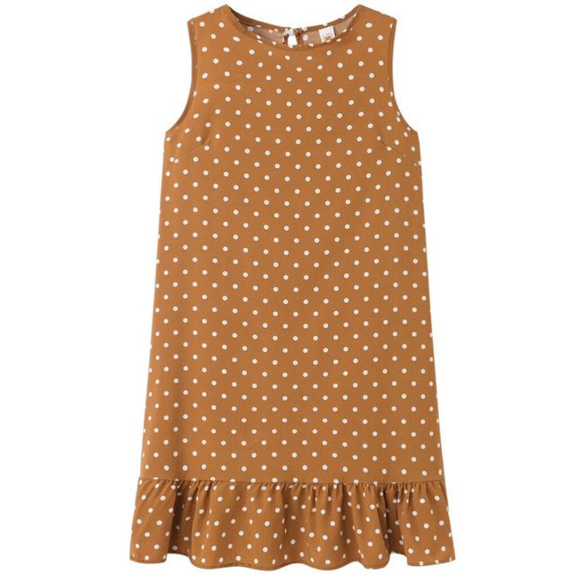 facefd Women Dress Sleeveless Dot Vest Ruffled Round Ruffled Round Neck Loose Dress Khaki L