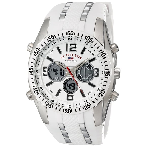 U.S. Polo Assn. Sport Men's US9282 Silver-Tone Watch with White Silicone Band
