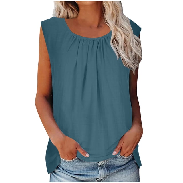 Timegard Womens Summer Tank Tops Round Neck Casual Lightweight Shirts Sleeveless Solid Color Vacation Top