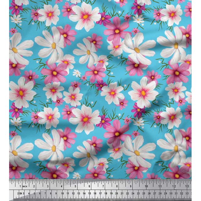 Soimoi Poly Georgette Fabric Cosmos Floral Print Fabric by The Yard 42 Inch Wide