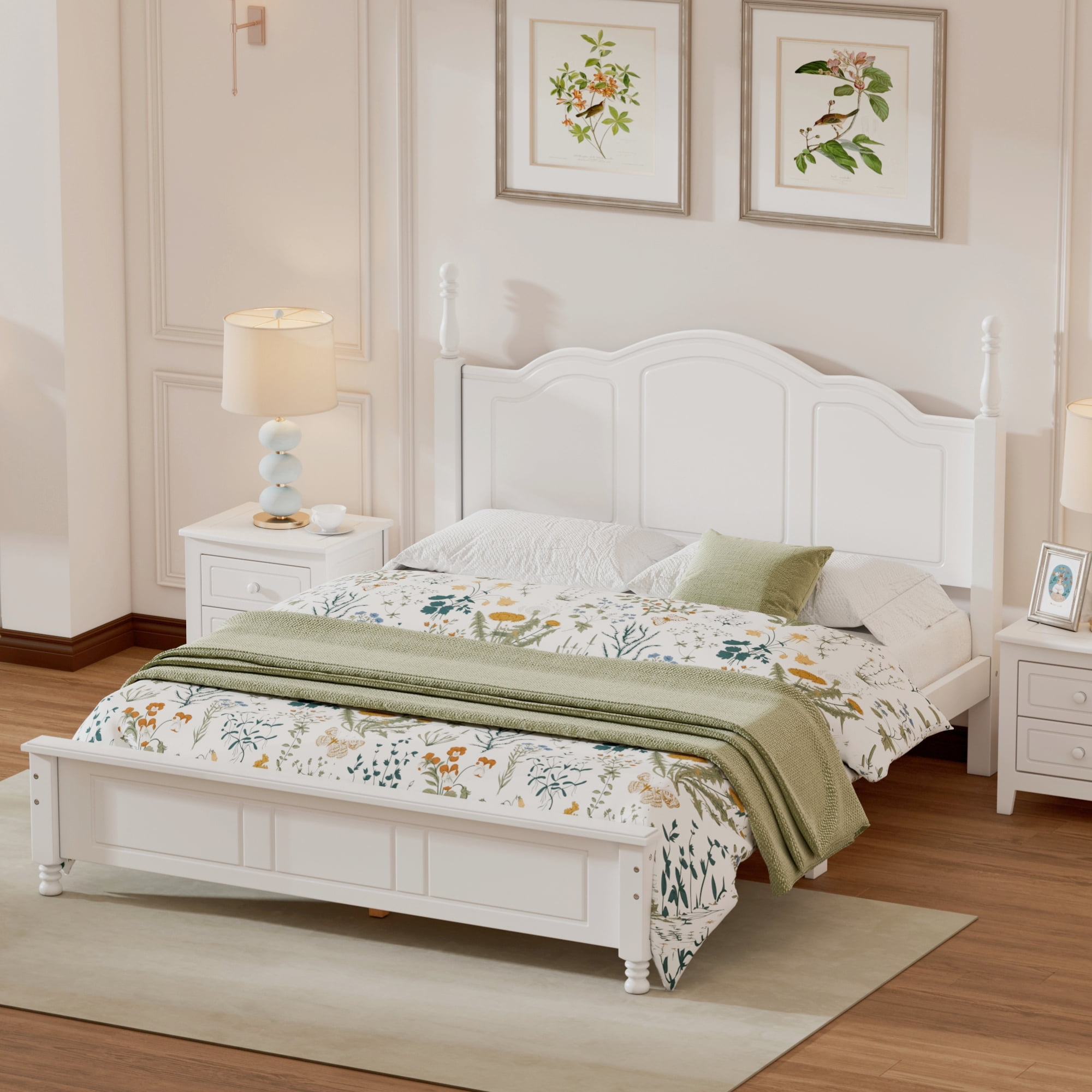 Lit plateforme en bois Noble House, style rétro, blanc, 2 places