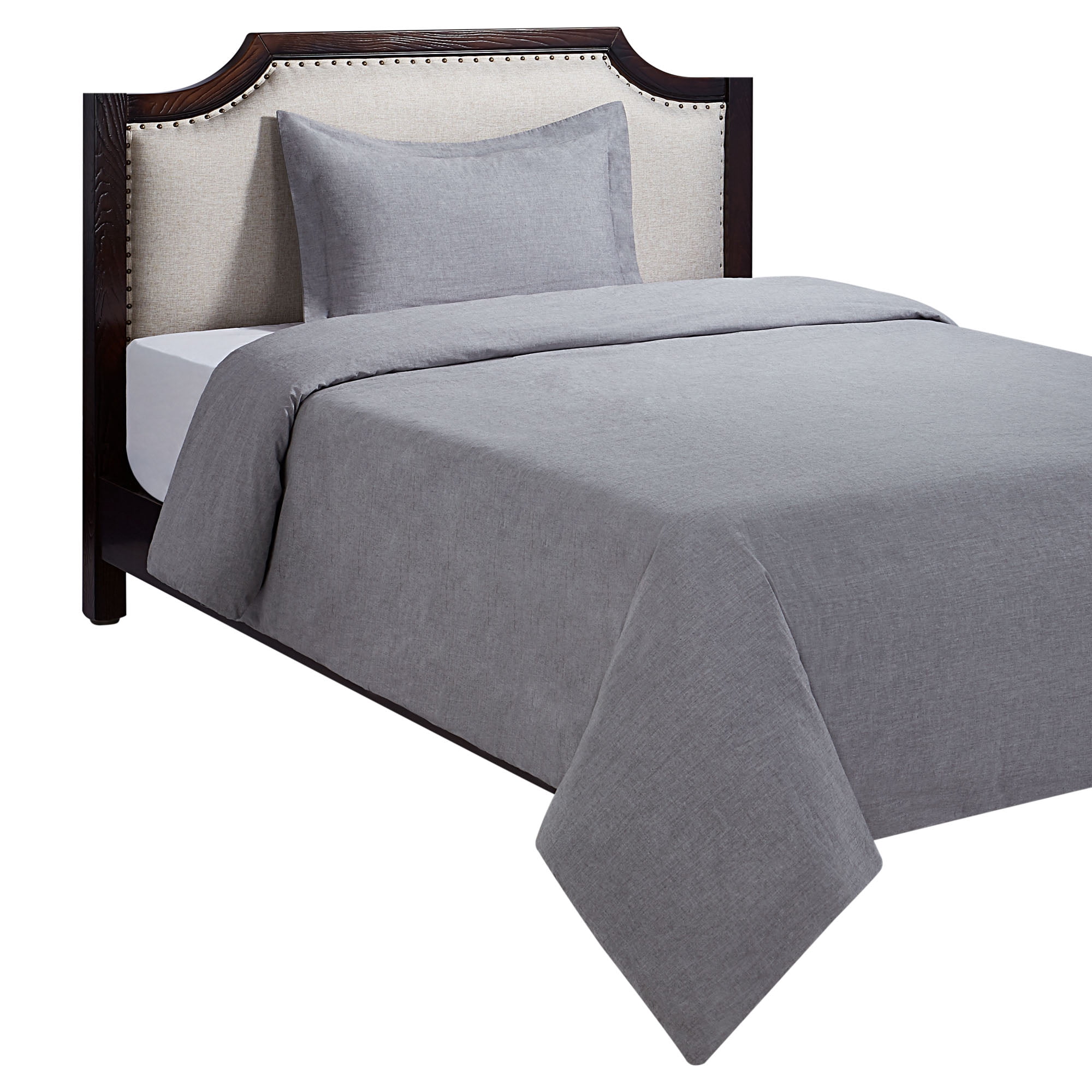 HOMETRENDS 2-Piece Grey Chambray Duvet Cover Set, Twin