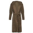 thumbnail image 3 of Innerwin Dressing Gown Solid Color Men Wrap Robe Home Hooded Thicken Plush Bath Robes Brown L, 3 of 8