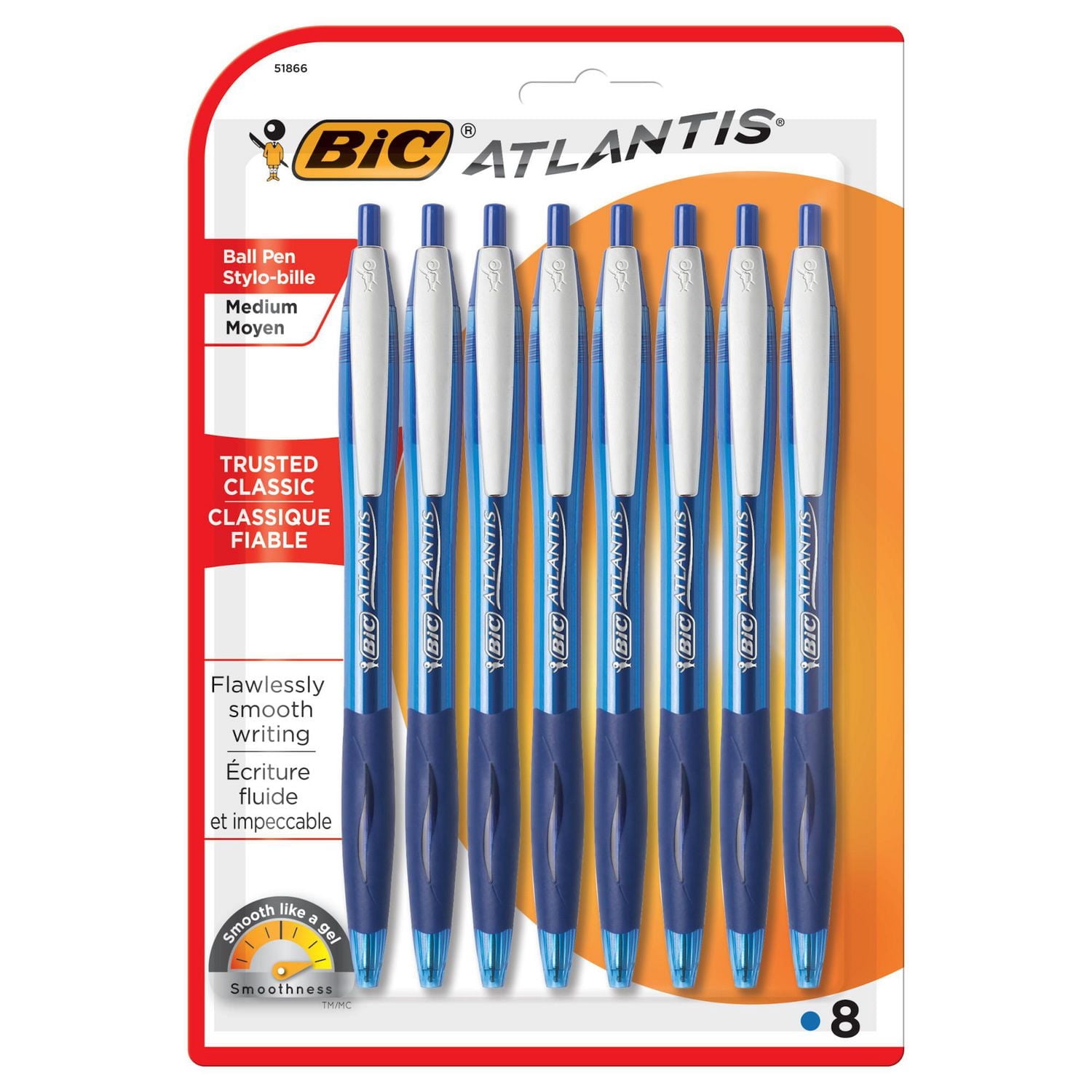 BIC Atlantis Original Retractable Ball Pen, Medium Point, Blue, 8 Count, The trusted original for a classic look and feel