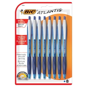 BIC Atlantis Stylo à bille rétractable original, point moyen, bleu, 8 Count, L'original de confiance pour un look et une sensation classiques