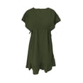 thumbnail image 3 of AherBiu Boho Dresses for Women Cap Sleeve V Neck Drawstring Waist Ruffle Flowy Short Dress Solid Color, 3 of 6