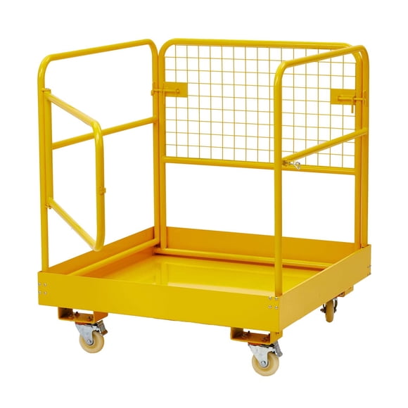 Kojooin Fold-Up Forklift Safety Cage 36"x36", 1200 LBS HD Platform with Omni-Directional Wheels