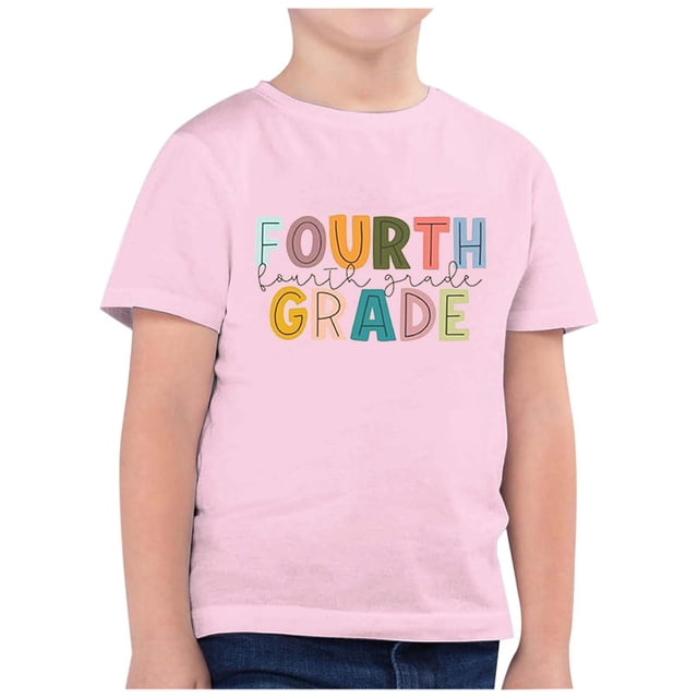 PMVFHDE T-Shirts à Manches Courtes pour Filles T-Shirts Graphiques Coupe Ample Saison de Rentrée Scolaire pour Enfants Imprimé Col Rond T-Shirt à Manches Courtes Rose, 8-9 Ans