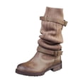 thumbnail image 2 of Autumn Winter Women Square Heel Low Heel Mid Tube Belt Buckle Sock Boots, 2 of 4