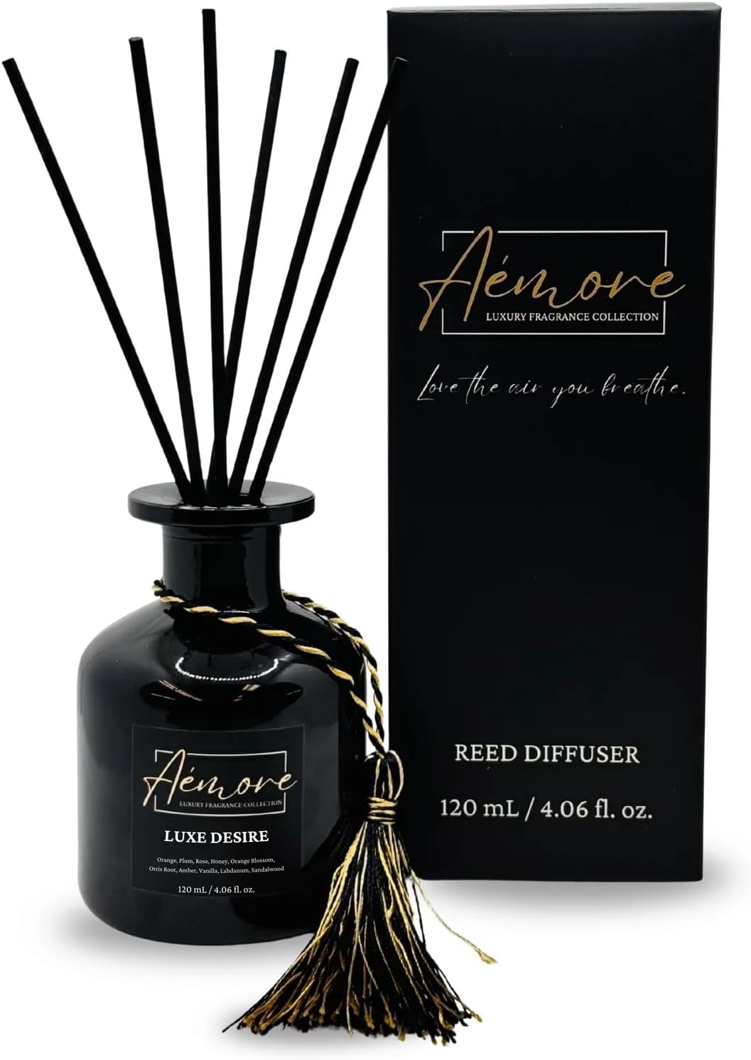 AÉMORE Reed Diffuser Set, 4.06 oz Scented Diffuser with Sticks Home Fragrance Essential Oil Reed Diffuser for Bathroom Shelf Decor Home Decor, Long-Lasting Scent (Luxe Desire)