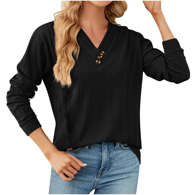 HKEJIAOI T-shirt Femme Col Rond Solide Mi-Lourd Long Sleeve Shirt
