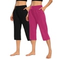 thumbnail image 1 of Timegard Capri Pants for Women 2pc Straight Leg High Waist Comfy Casual Cropped Pants Solid Color, 1 of 8