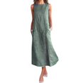 thumbnail image 2 of HKEJIAOI Robes Décontractées pour Femmes Offres Liquidation Robe d'Anniversaire Femme Décontractée à Rayures Imprimées Robe Sans Manches Col Lin Poche Longue Robe Vert, 2 of 9