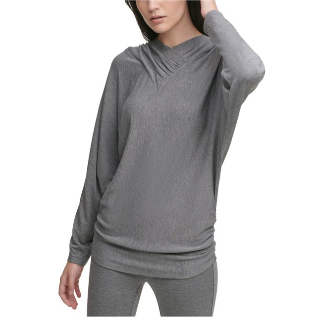 DKNY Sweat à Capuche Manches Dolman pour Femmes, Gris, Très Petit