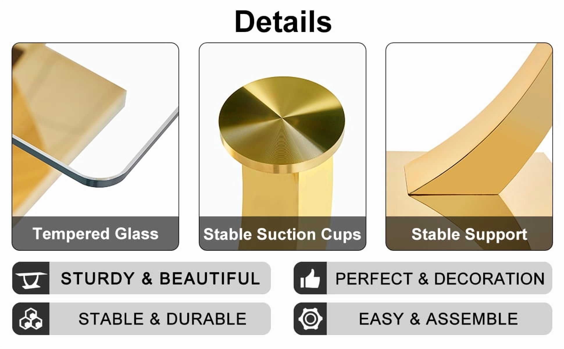 Noble House 63" Modern Rectangular Glass Dining Table,Tempered Glass Top,Gold
