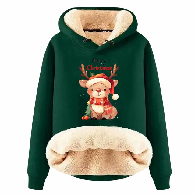 WEAIXIMIUNG Sweat à Capuche pour Femmes Imprimé Vintage de Noël à Manches Longues