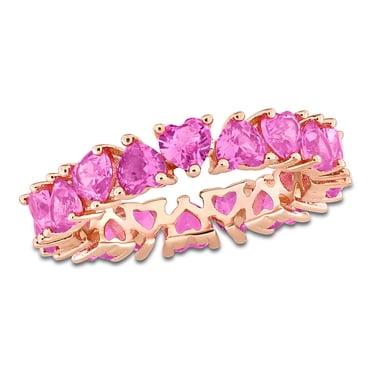 Miabella 4 ct TGW Created Pink Sapphire Heart Eternity Ring in Rose Plated Sterling Silver