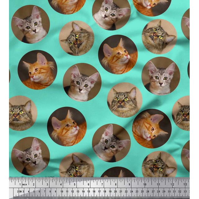 Soimoi Cotton Duck Fabric Cat Face Animal Print Fabric by Yard 56 Inch Wide