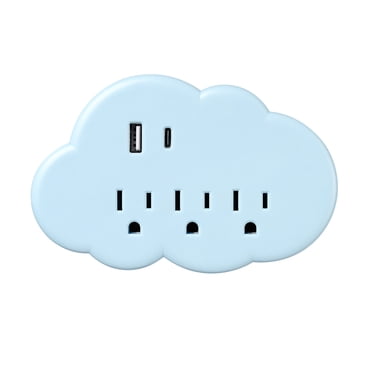 Globe Electric 3-Outlet Blue Cloud Indoor Wall Charger Charging Adapter with 1x USB-A 1x USB-C