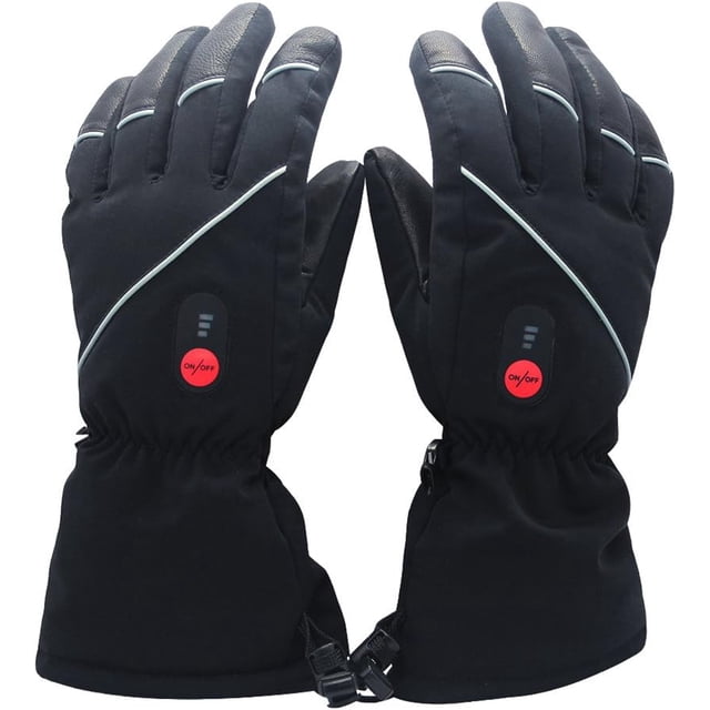Savior Gants Chauffants pour Hommes et Femmes, Gants d'Hiver Noirs avec Boutons visible Marche/arrêt, Sangles de Poignet Ajustables et design à Capteur Tactile pour Utilisation avec Téléphone Intelligent. Ces Gants Électriques Rechargeables Sont Résistants à l'Eau, Coupe-Vent et Respirants, Fabriqués en Peau d'Agneau et polyester pour la Durabilité. Idéals pour le Ski, le Vélo, la Randonnée et Autres Activités de Plein Air, Ils Offrent Trois Niveaux de Chauffage et jusqu'à 6 Heures de Chaleur. Comprend une Boîte-Cadeau, un Sac de Rangement et un Double Chargeur.