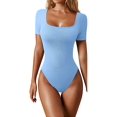 thumbnail image 1 of Women'S 2 Piece Bodysuits Ribbed Square Neck Short Sleeve Bodysuits L, 1 of 7