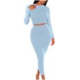 thumbnail image 1 of FAIWAD Ensemble 2 Pcs pour Femme en Tricot Côtelé Robe Haut Court à Manches Longues et Jupe Midi Ensemble Ajusté Extensible, 1 of 6