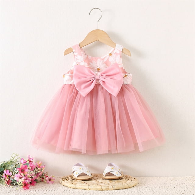 Robes pour Filles Sac de Plage Floral Volants Ensemble d'Été Robe Sans Manches pour Tout-Petits pour Bébés Filles Tenue Mignonne Confortable