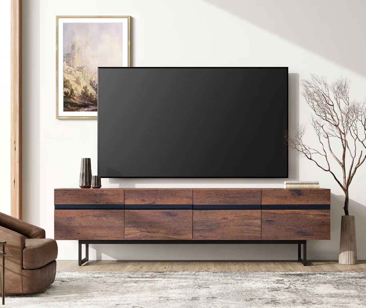 WAMPAT Modern 71" TV Stand for up to 75 inch TV Entertainment Center TV Console with Storage Cabinets Media Console for Living Room, Brown