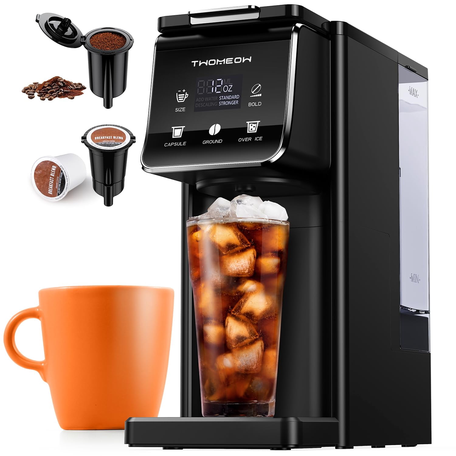 K Cup Coffee Maker With Bold Setting, Single Serve Hot & Iced Coffee Maker for K-Cup and Grounds, 52 Oz Removable Water Tank, 6 to 14oz Brew Size, Pod Coffee Machine With Reusable