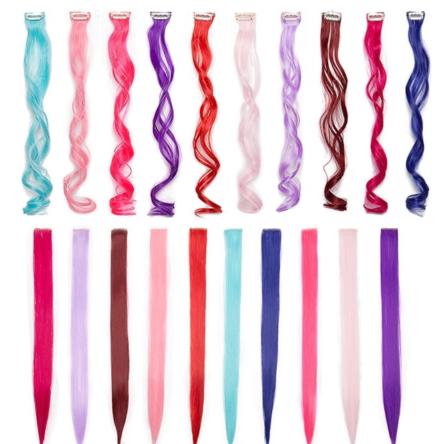 MesaSe Mèches Lisses à Clipser Extensions de Cheveux Résistantes à la Chaleur Cheveux Synthétiques en Plusieurs Couleurs