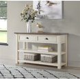 thumbnail image 2 of Martin Svensson Home Solid Wood Sofa Console Table, Cream White with Brown Top, 2 of 2