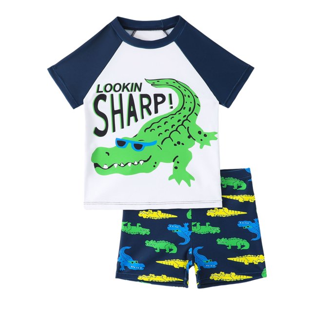 Akiihool Football Swim Trunks Boys Boys 2 Pieces Rash Guard Sun Protection Long Sleeve Kid Swimsuits Quick Dry Swim Shirt Trunks for Boys (White,5-6 Years)